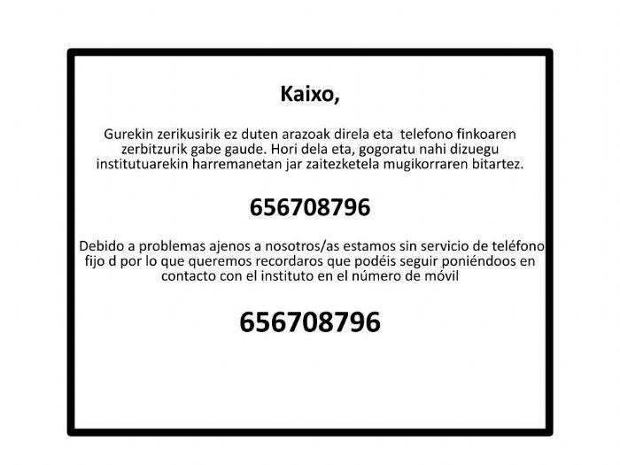 Sin servicio de telefóno fijo en el instituto